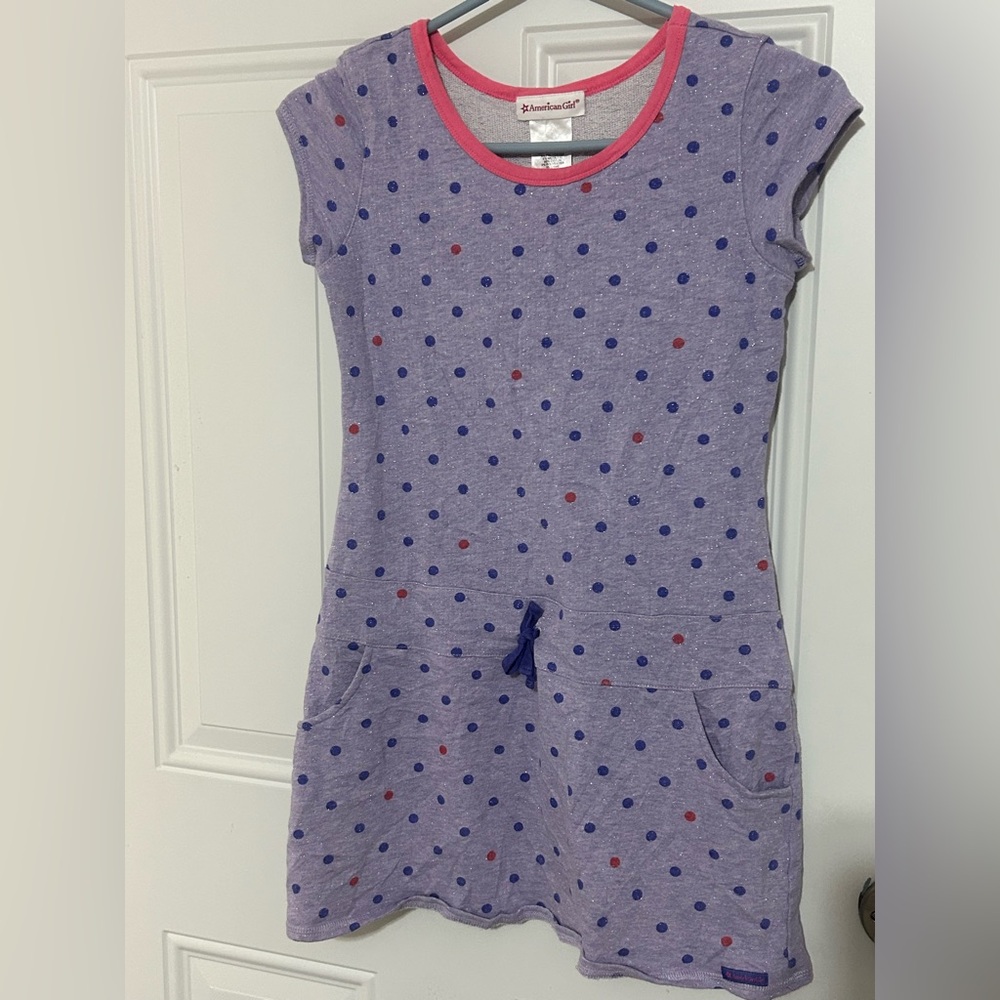 American Girl Purple Polka Dot Dress with Pink Trim